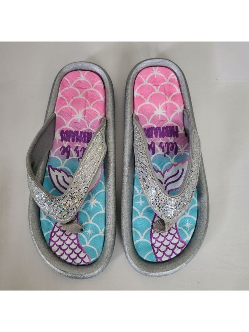 Elli By Capelli Girl's Let's Be Mermaid Pool Slides Flip Flop Silver/Blue Sz 3-4 - Picture 6 of 16